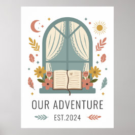 Whimsical Cottage Flowers Window Illustration Poster