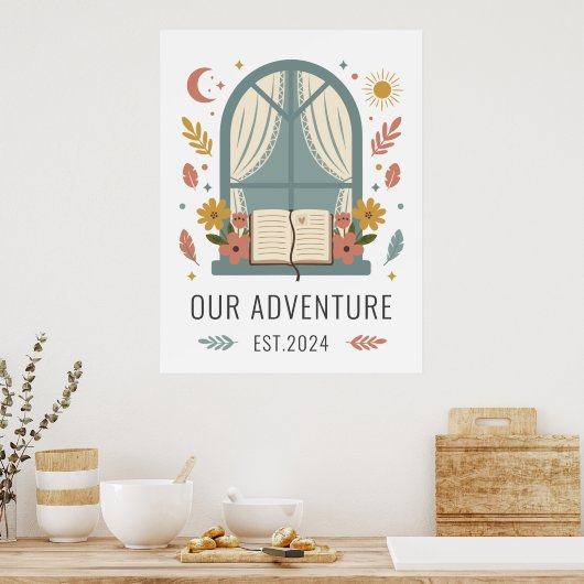 Whimsical Cottage Flowers Window Illustration Poster (Küche)