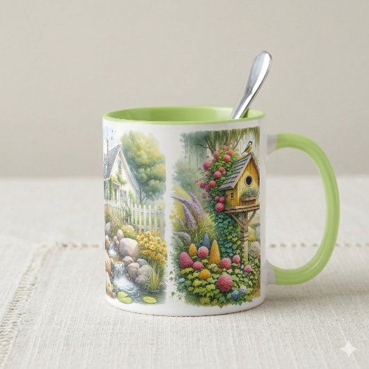 Whimsical Cottage Garden Birdhouse Stream Tasse