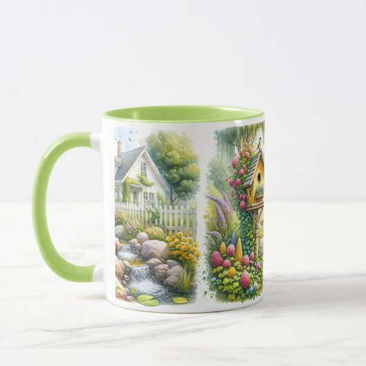 Whimsical Cottage Garden Birdhouse Stream Tasse (Links)