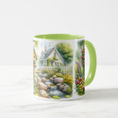 Whimsical Cottage Garden Birdhouse Stream Tasse (VorderseiteRechts)