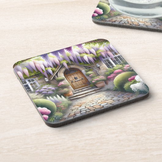 Whimsical Cottage Garden Pathway Getränkeuntersetzer (Linke Seite)