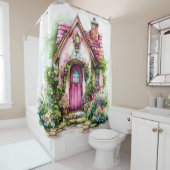 Whimsical Cottage Garden Pink House | Duschvorhang (Beispiel)