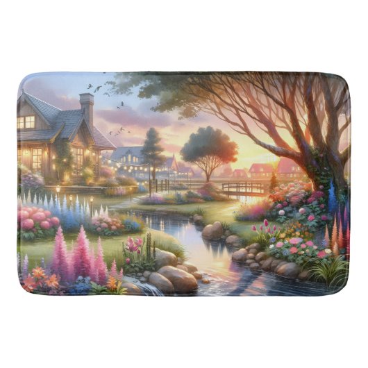 Whimsical Cottage Garden Sunset Badematte (Vorderseite)
