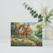 Whimsical Cottage with Poppy Flowers Postkarte (Stehend Vorderseite)