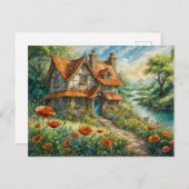 Whimsical Cottage with Poppy Flowers Postkarte (Vorne/Hinten)