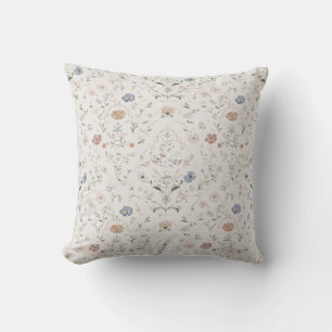 Whimsical Cottagecore Beige Aquarell Blumenmuster Kissen