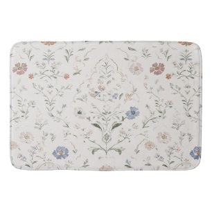 Whimsical Cottagecore Beige Wasserfarbe Wildblume Badematte