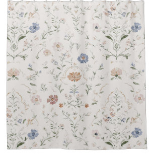 Whimsical Cottagecore Beige Wasserfarbe Wildblume Duschvorhang