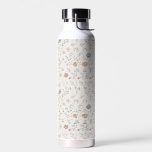 Whimsical Cottagecore Beige Wasserfarbe Wildblume Trinkflasche
