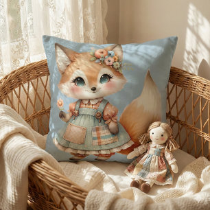 Whimsical Cottagecore Floral Pastell Fuchs Kissen