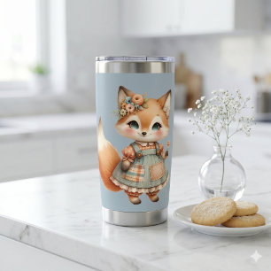 Whimsical Cottagecore Florale Pastell Fuchs Thermobecher