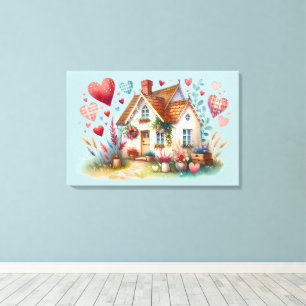 Whimsical Cottagecore Herz Haus Kunst Leinwanddruck
