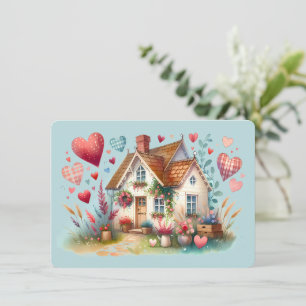 Whimsical Cottagecore Herz Haus Kunst Mitteilungskarte