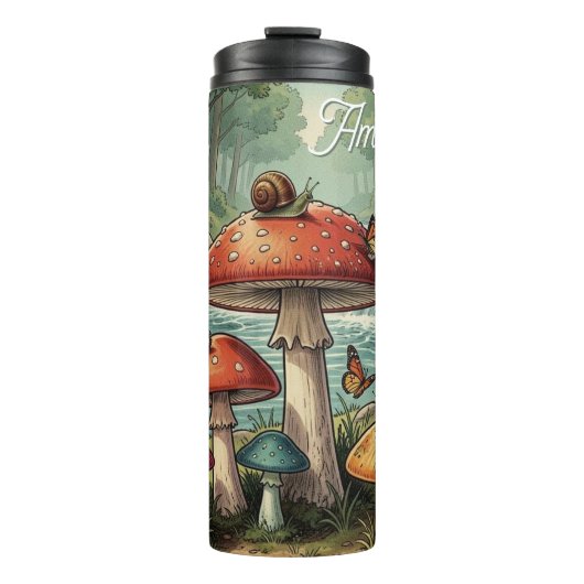 Whimsical Cottagecore Pilze Personalisiert Thermosbecher (Vorderseite)