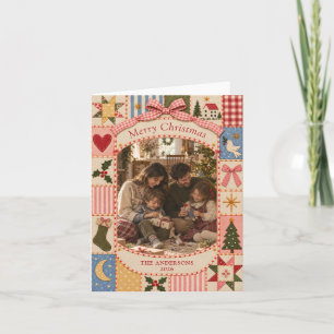 Whimsical Cottagecore-Quilt-Weihnachtsfamilienfoto Feiertagskarte