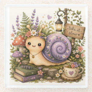 Whimsical Cottagecore-Schnecke Wasserfarben Kunst Glasuntersetzer