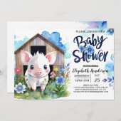 Whimsical Country Farm Blue Baby Shower Einladung (Vorne/Hinten)