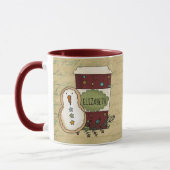 Whimsical Country Festive Snowman Cookie mit Kaffe Tasse (Links)