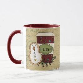 Whimsical Country Festive Snowman Cookie mit Kaffe Tasse