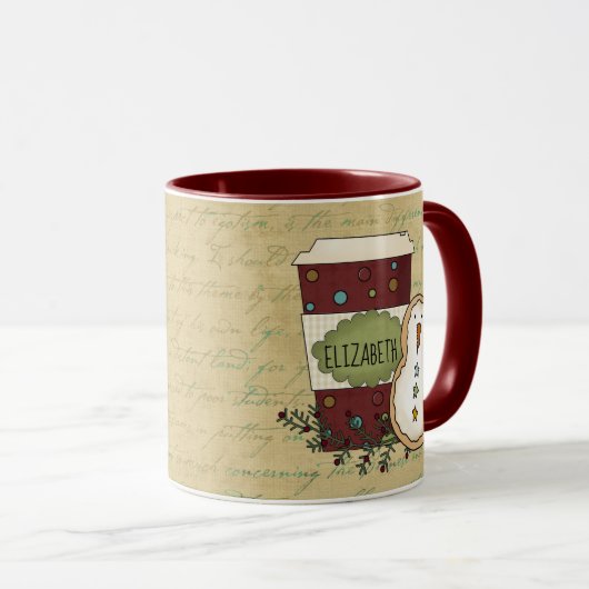 Whimsical Country Festive Snowman Cookie mit Kaffe Tasse (VorderseiteRechts)