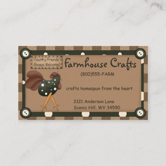 Whimsical Country Rooster Business Card Visitenkarte (Vorderseite)