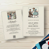 Whimsical Couple Vorschlag 50er Comic Wedding Einladung