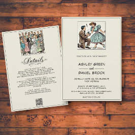 Whimsical Couple Vorschlag 50er Comic Wedding Einladung