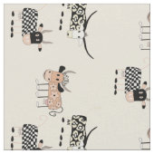 Whimsical Cow Pattern on Beige Stoff (Nahaufnahme)