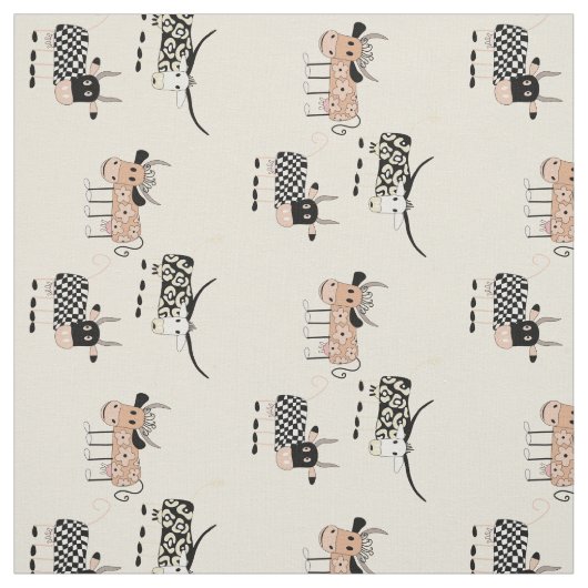 Whimsical Cow Pattern on Beige Stoff (Muster)