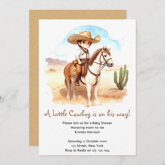 Whimsical Cowboy Adventure Baby Dusche Einladung (Vorne/Hinten)