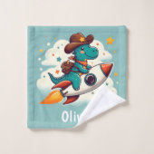 Whimsical Cowboy Dinosaur Riding Space Rocket Waschlappen (Waschlappen)