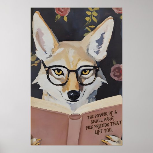 Whimsical Coyote Reading Book Art Print - Literary Poster (Vorne)