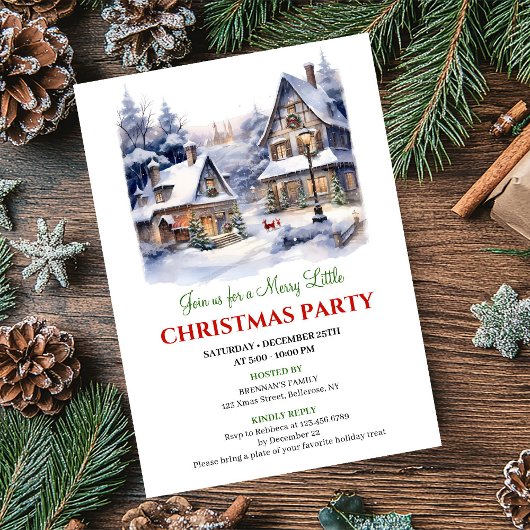 Whimsical cozy Christmas village winter scene  Einladung