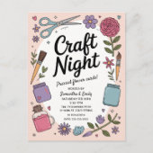 Whimsical Craft Night Fun Scissors Paint Flowers Postkarte (Vorderseite)