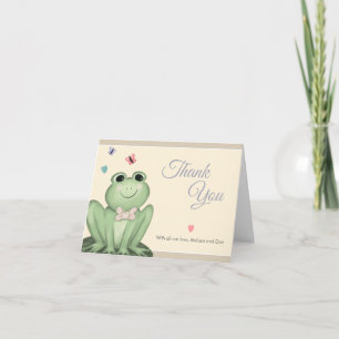 Whimsical Cream Beige Frosch-Baby-Party Dankeskarte