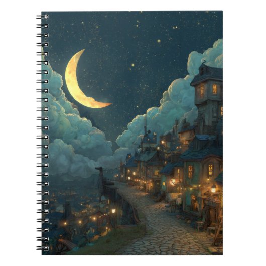 Whimsical Crescent Moon Village Notebook Notizblock (Vorderseite)