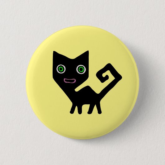 Whimsical Crooked Little Green Mit Augen Black Cat Button (Vorderseite)