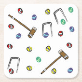 Whimsical Croquet Hand-Illustriertes Muster Rechteckiger Pappuntersetzer (Vorderseite)