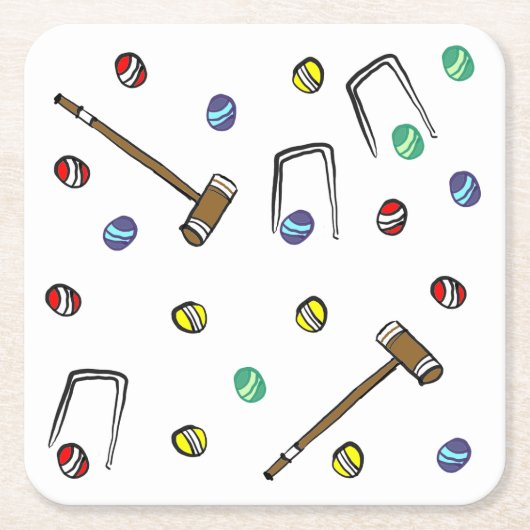 Whimsical Croquet Hand-Illustriertes Muster Rechteckiger Pappuntersetzer (Vorderseite)