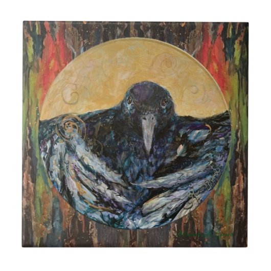 Whimsical Crow Halloween Maureen Girard Paint Fliese (Vorderseite)