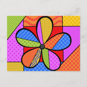 Whimsical Cubism Blume Postcard mit Hintergrund Postkarte