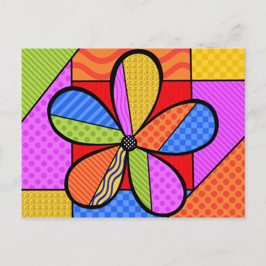 Whimsical Cubism Blume Postcard mit Hintergrund Postkarte (Vorderseite)