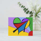 Whimsical Cubism Heart Postcard mit Hintergrund Postkarte (Stehend Vorderseite)