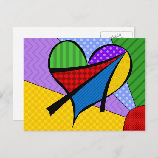 Whimsical Cubism Heart Postcard mit Hintergrund Postkarte (Vorne/Hinten)