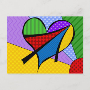 Whimsical Cubism Heart Postcard mit Hintergrund Postkarte