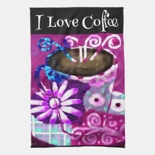 Whimsical Cup Coffee Abstrakt Painting Lila Geschirrtuch