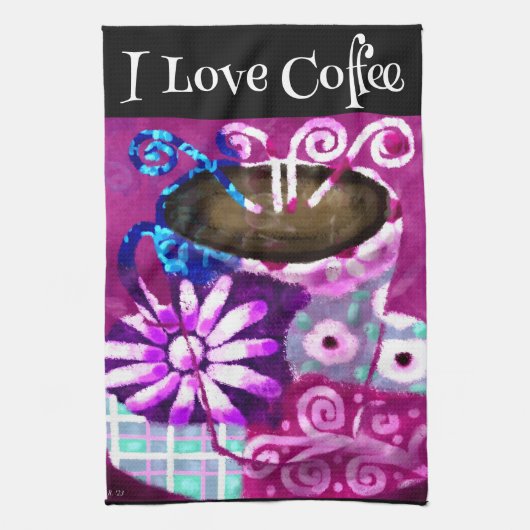 Whimsical Cup Coffee Abstrakt Painting Lila Geschirrtuch (Vertikal)