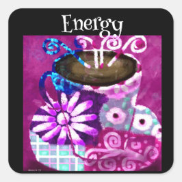 Whimsical Cup Coffee Abstrakt Painting Lila Quadratischer Aufkleber