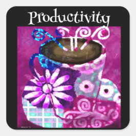 Whimsical Cup Coffee Abstrakt Painting Lila Quadratischer Aufkleber